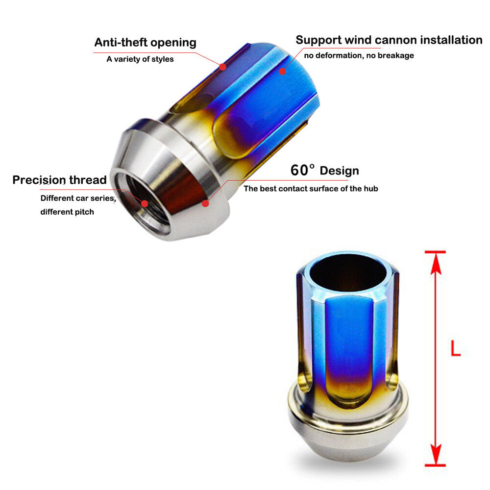 Open Ended Wheel Locking Anti Theft Bolt M12 Titanium Alloy Set (4 Bolts+1 Key) Q