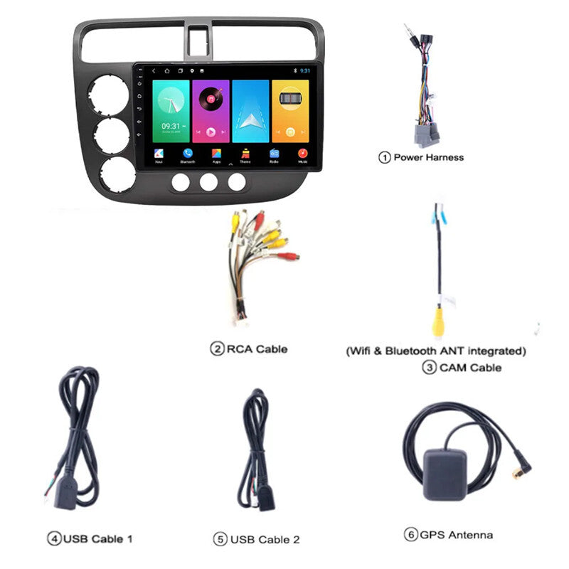 9in Car Android Stereo Multimedia GPS Navigation GPS Audio Radio for Civic 00-26