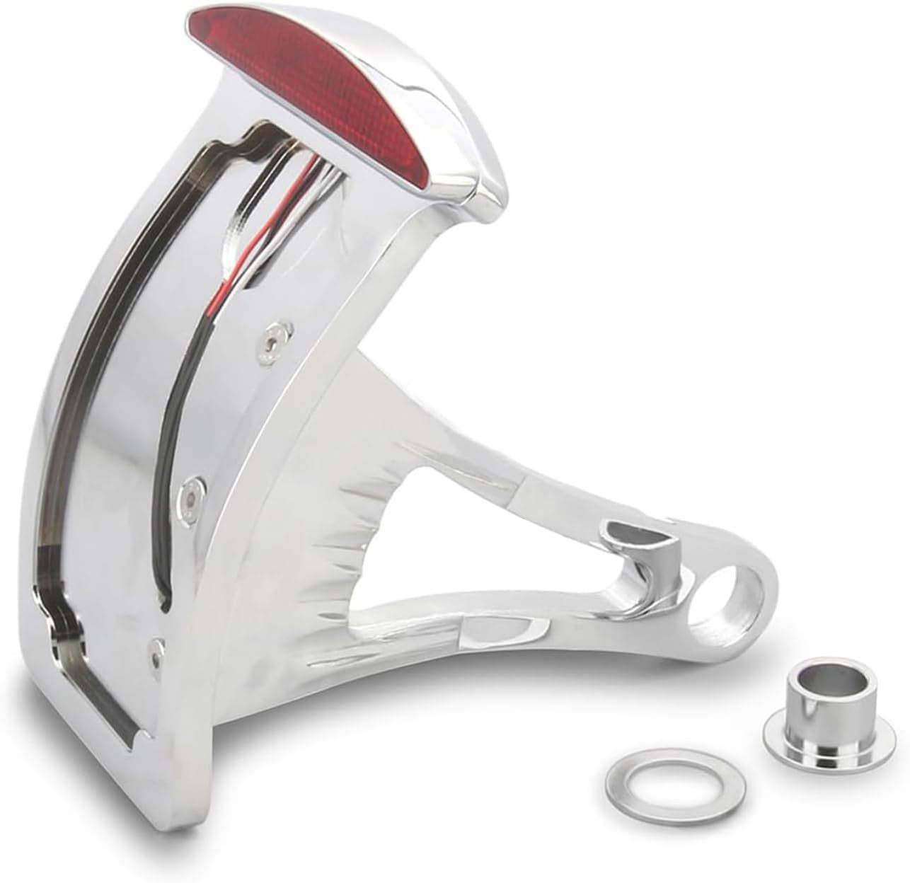 Chrome Half-Moon LED Taillight w/Curved Vertical License Plate Mount for Harley
