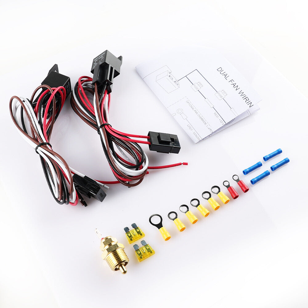 Dual Electric Fan Wiring Kit Fan Relay Kit Thermostat Radiator Fan Sensor Switch