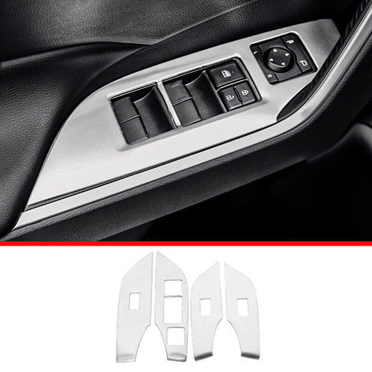 Matte Silver Window Lift Switch Button Panel Trims for Toyota RAV4 2019-2023