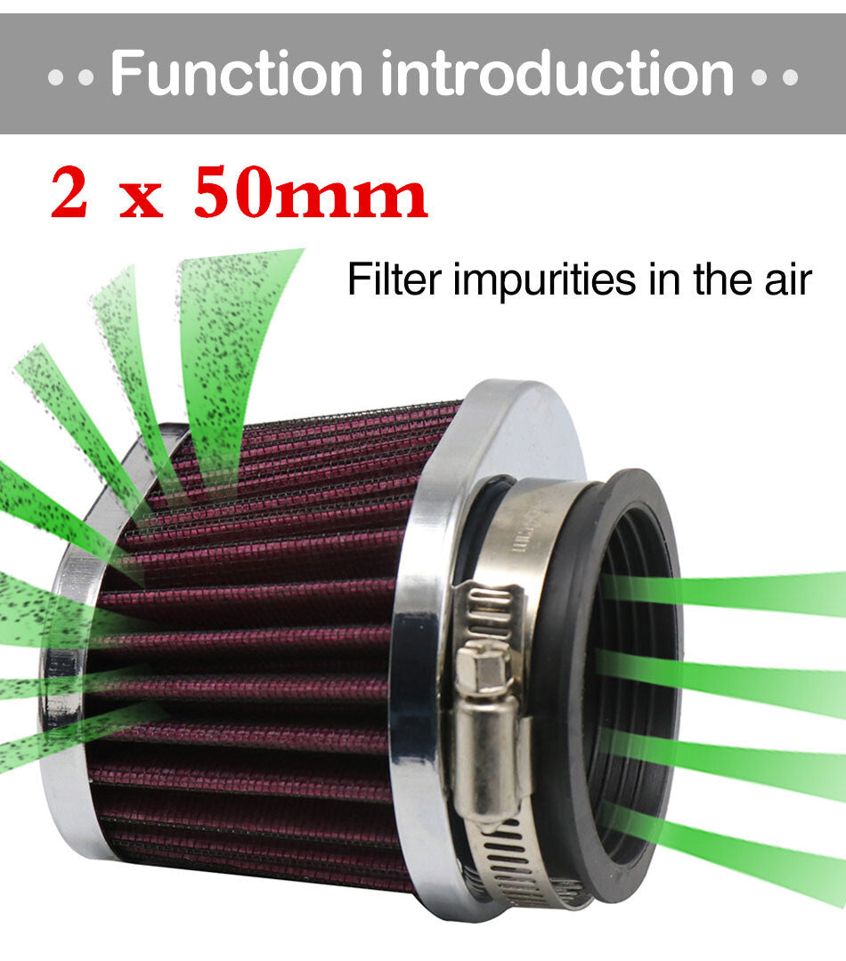 50mm Motorcycle Engine Intake Filter Capsule Cleaner Kit - Washable and Reusable (2 Pieces) n