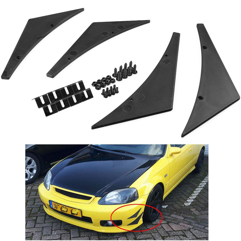 4pcs Black Pattern Car Bumper Fin Canard Splitter Diffuser Valence Spoiler Lip Q