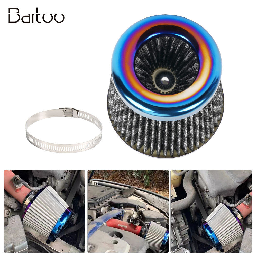 3 76mm Universal Car Air Filter High Flow Cold Air Intake Dry Cone Replacement Q