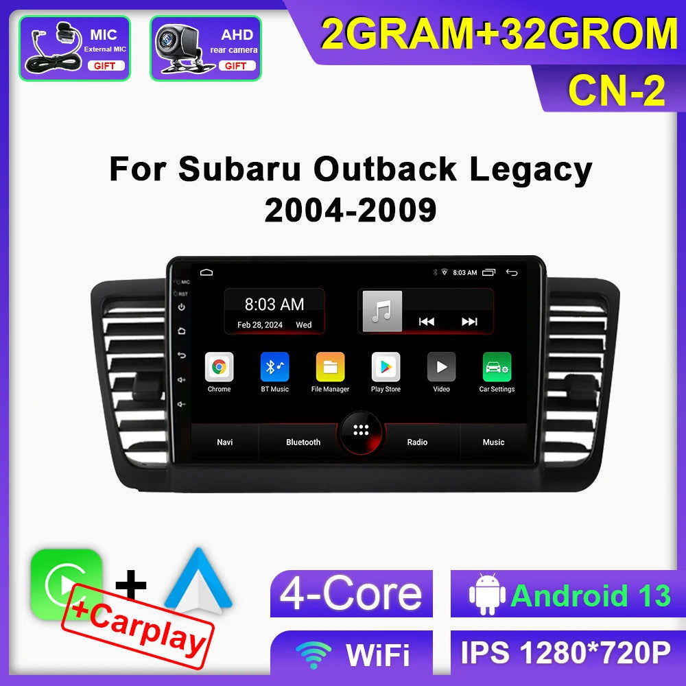 Android Auto CarPlay Car Radio for Subaru Outback 3 Legacy 4 2004-09 GPS Screen
