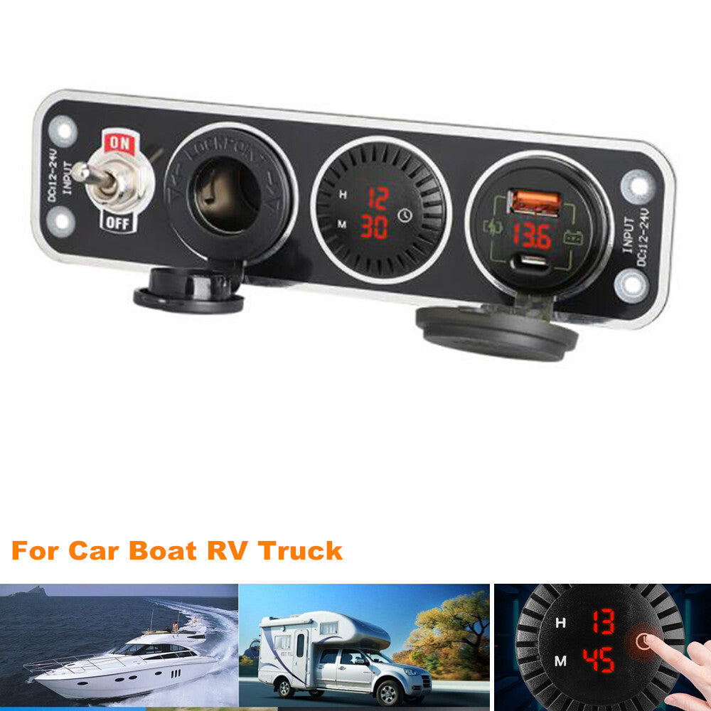 12V Dual USB Socket Charger Voltage Meter Switch Panel Suitable for Cars, Boats, RVs, and Trucks n