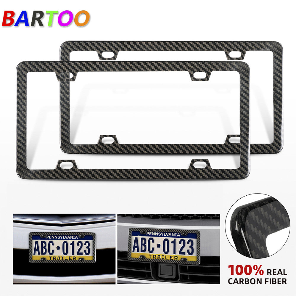 Pair Real Carbon Fiber Finish 4 Holes Slim License Plate Frame w/UV Resistant Q