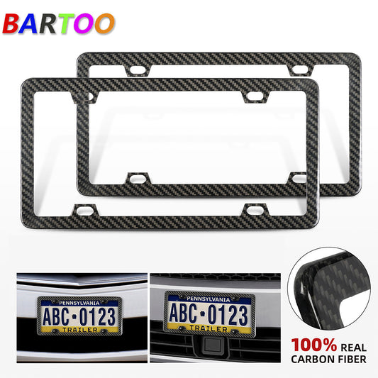 Pair Real Carbon Fiber Finish 4 Holes Slim License Plate Frame w/UV Resistant Q