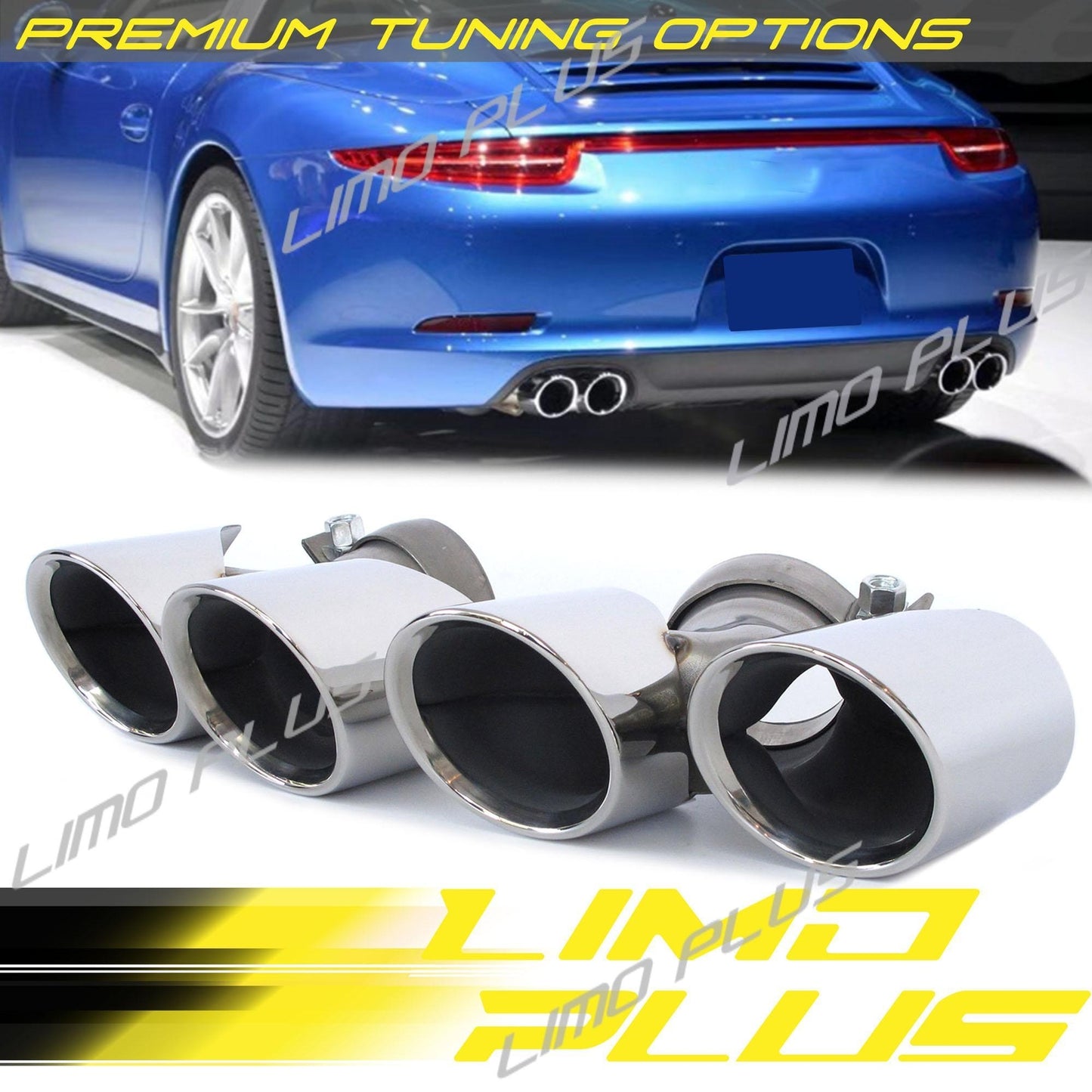 Chrome Exhaust Tips Muffler Pipe for Porsche for 911 Carrera 991.2 NON-PSE 2016-2018 Q