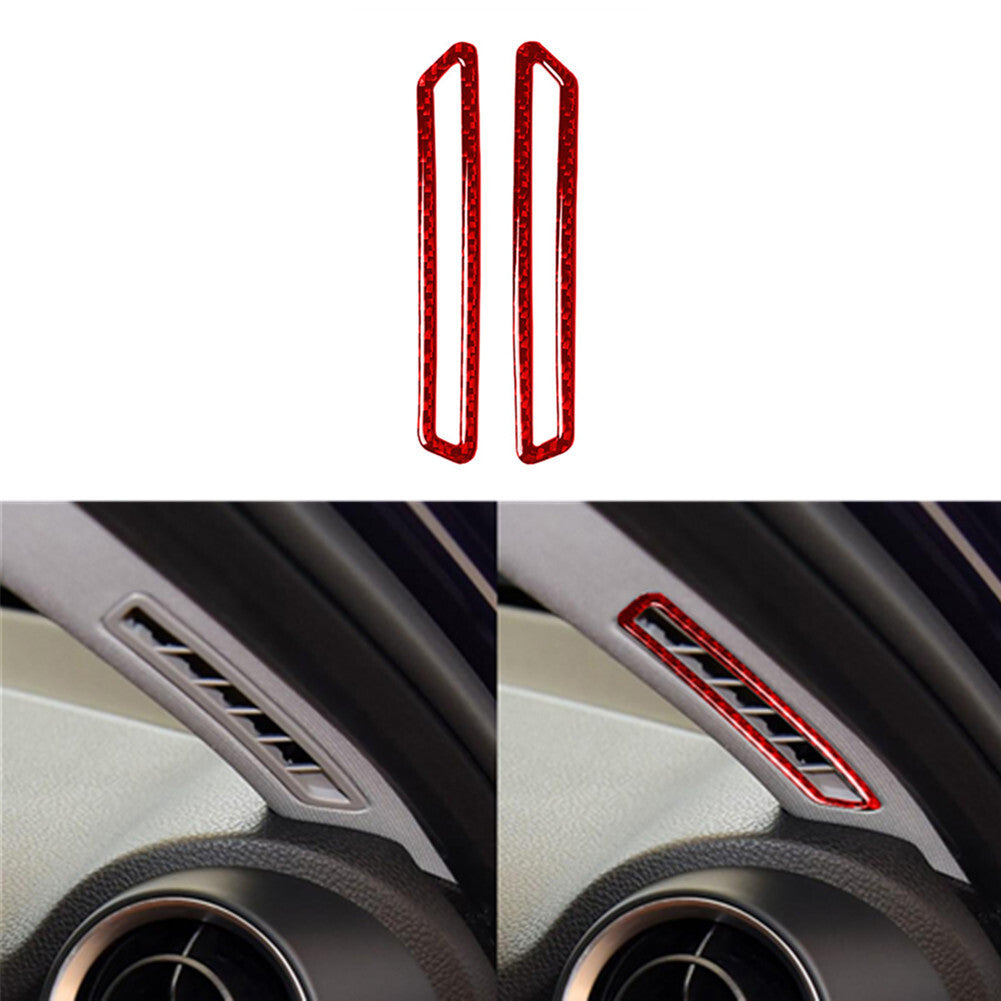 2Pcs Red Carbon Fiber A-pillar Air Outlet Trim for Alfa Romeo Giulia 2017-2019
