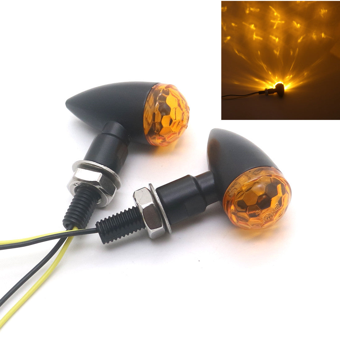 Black Metal LED for Mini Bullet Amber Spherical Lens Turn Signal Indicators Light Q