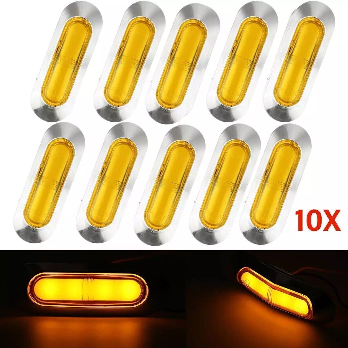 10pcs 4LED Oval Side Marker Lights Clearance Lights Waterproof For Truck Trailer