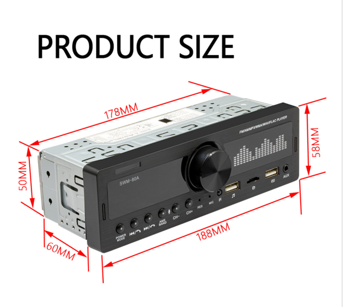 Car stereo radio with built-in Bluetooth hands- modem, FM radio, AUX, USB player - n
