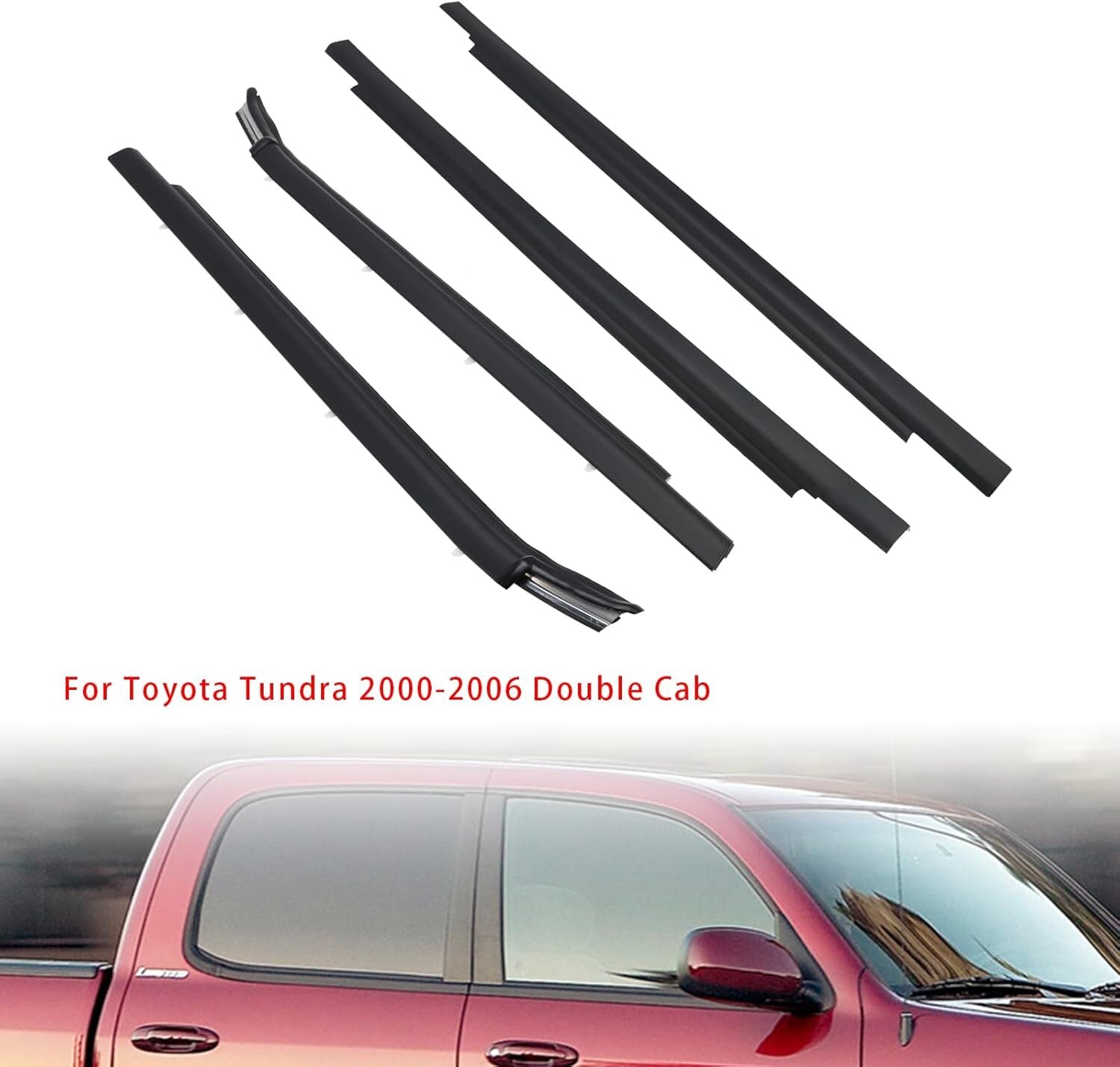 Weatherstrip Outer Lower Window For Tundra 2000-2006 Double Cab 4Pcs n