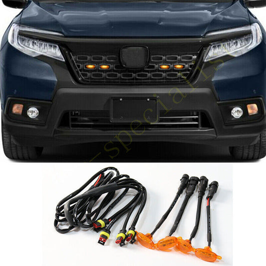 4Pcs for Honda Passport 2019-2021 Front Grille LED Amber Light Style Trim Q