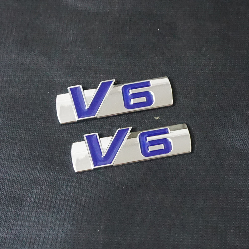 2x Silver Blue Chrome V6 Metal Decal Sticker Badge Emblem Tailgate Limited 3D GT