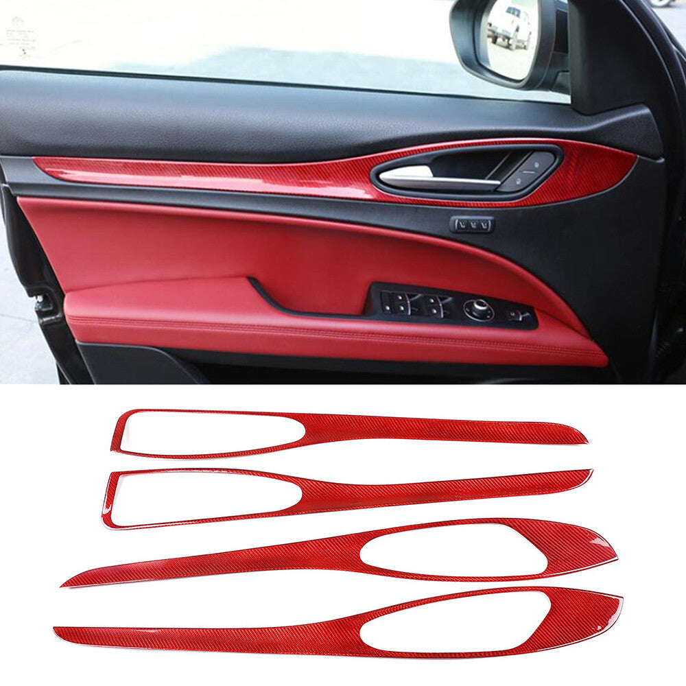 Red Carbon Fiber Interior Door Handle Panel Cover for Alfa Romeo for Stelvio 2017-20