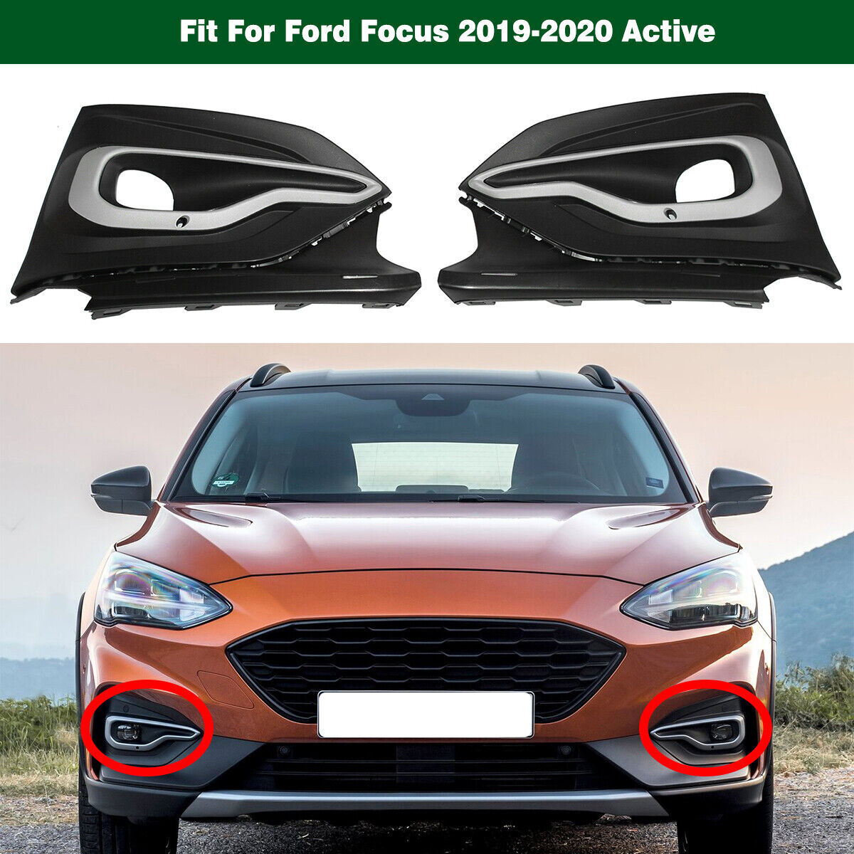 Pair of Fog Light Lamp Bumper Cover Bezel R LH for Ford Focus 2019-2020 Active