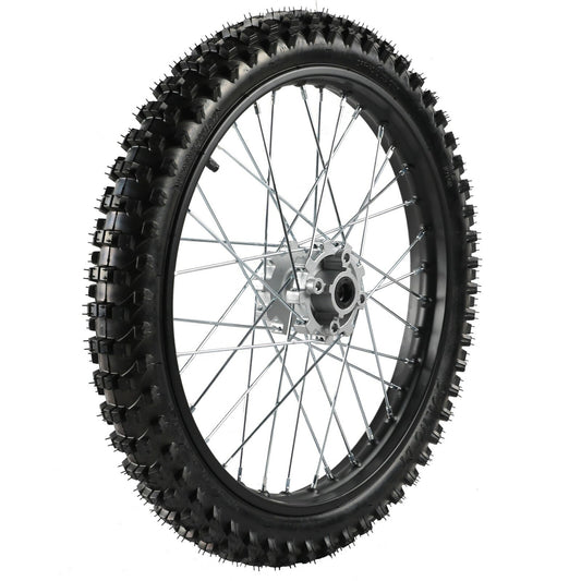15mm 19-inch front wheel 70/100-19 rim assembly for 150cc and 200cc Apollo Pit bicycles.