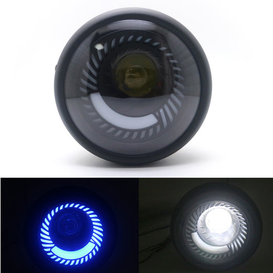 Motorcycle Black Metal Blue Angel Eye LED Headlight For GN125 Cafe Racer Custom Q