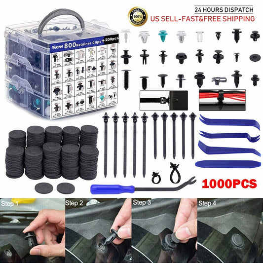 1000-piece set of automatic fasteners, decorative plastic clips, rivets, and bumper fasteners