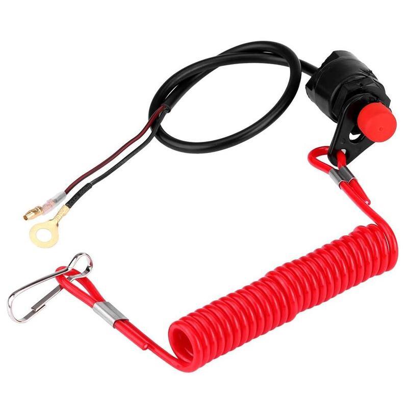 One marine kill switch with safety tether and lanyard for marine outboard engines. Red - n