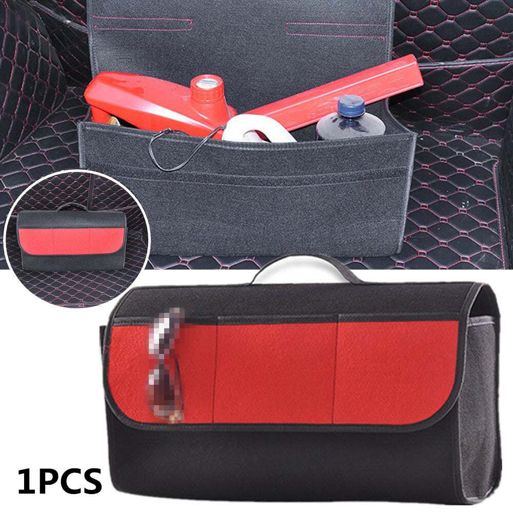 Foldable cargo storage bags/felt bags/storage pockets/boxes for car trunks - Black + Red - n