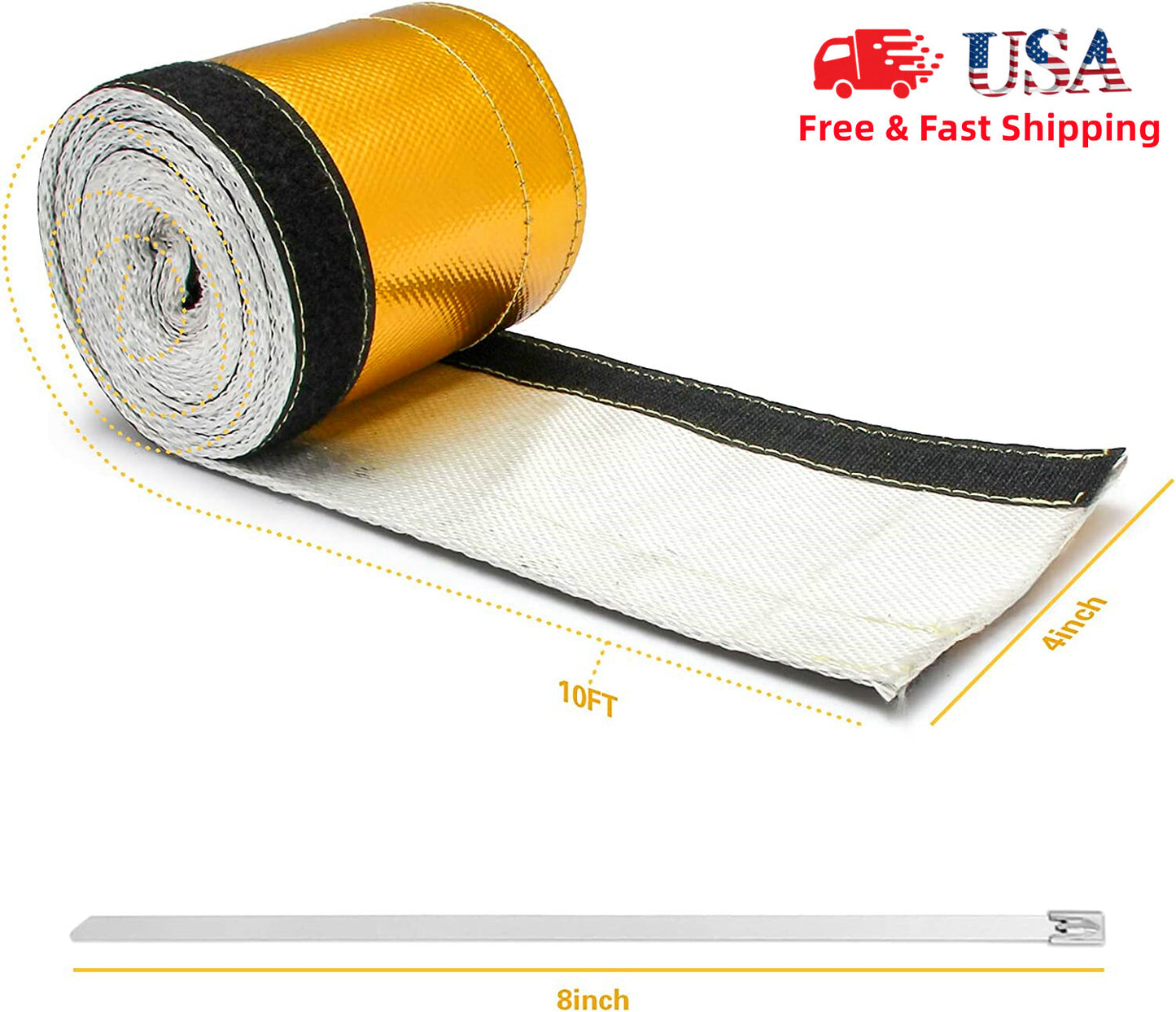 Heat Shroud Sleeve Golden Sleving Hook  Loop Closure 3/4 ID x 10ft Titanium Packaging