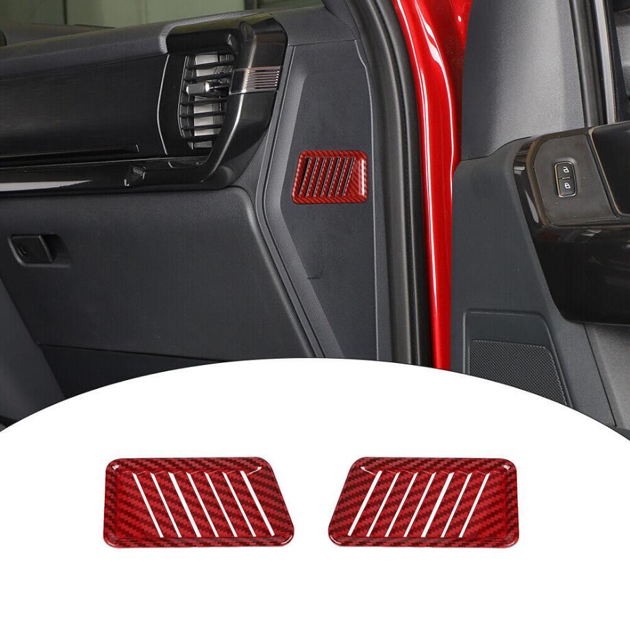 For 21-23 F150 Red Carbon Fiber Dash Side Air Vent Outlet Covers Trim v