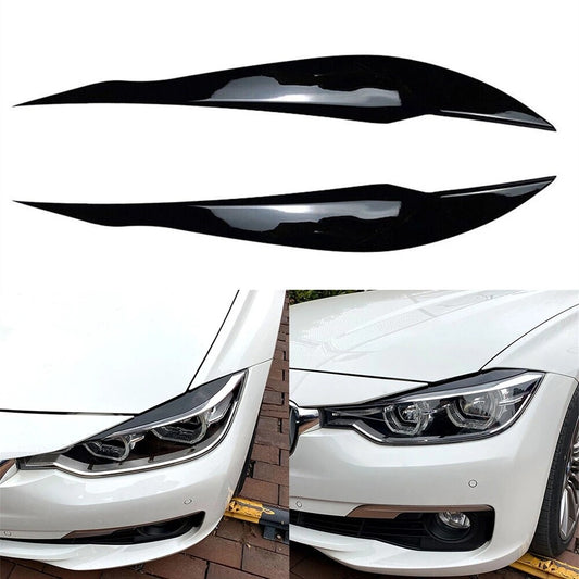 2x for BMW 318i 320i 12-18 Glossy Black Car Headlight Eyebrow Eyelid Cover Trim