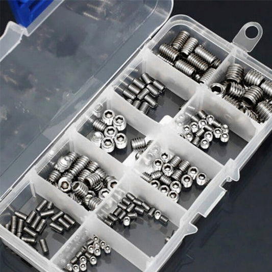 200-piece stainless steel head socket hexagonal screw kit, categorized as M3 M4 M5 M6 M8
