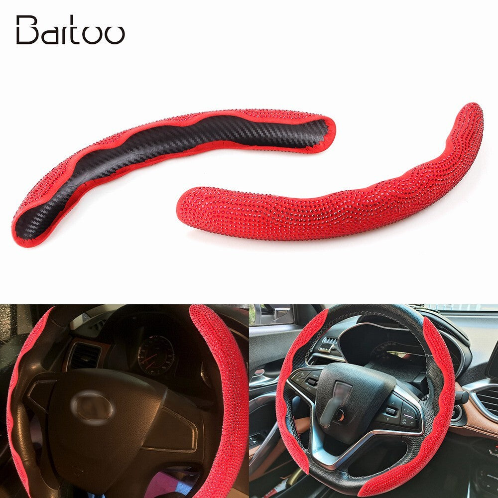 Red Car Steering Wheel Cover 38cm Shiny Rhinestone Bling Diamond Universal Q