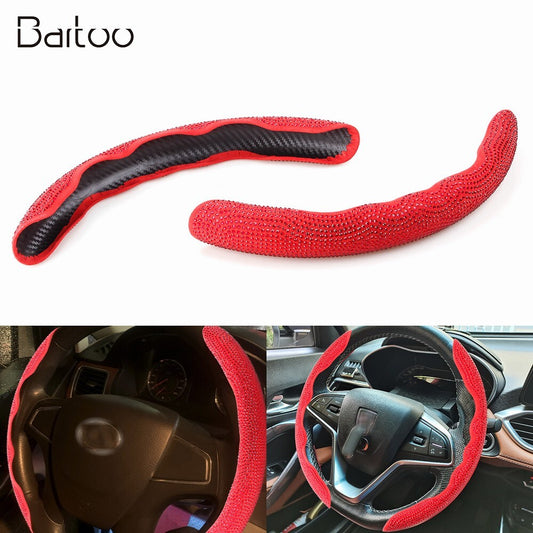 Red Car Steering Wheel Cover 38cm Shiny Rhinestone Bling Diamond Universal Q