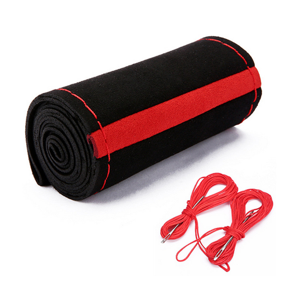 Car Steering Wheel Cover with Needle Thread, Red Suede, Braided Accessories Q