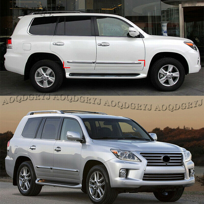 Pearl White+Chrome Side Door Body Molding Strips Guard for LEXUS LX570 2008-2015