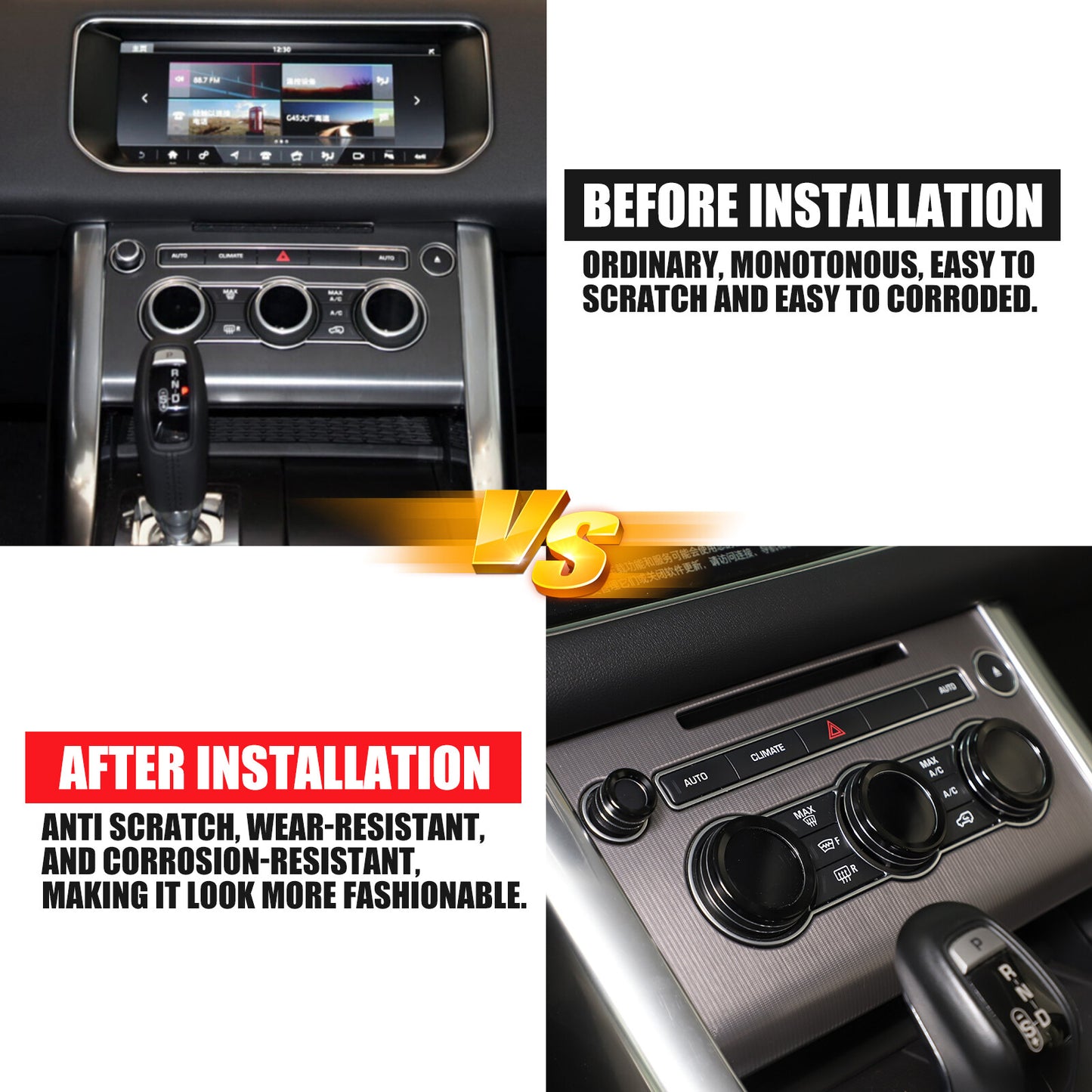 Black AC Volume Knob Protective Cover for Land Rover for Range Rover Sport 2014 - 2017 4pcs n
