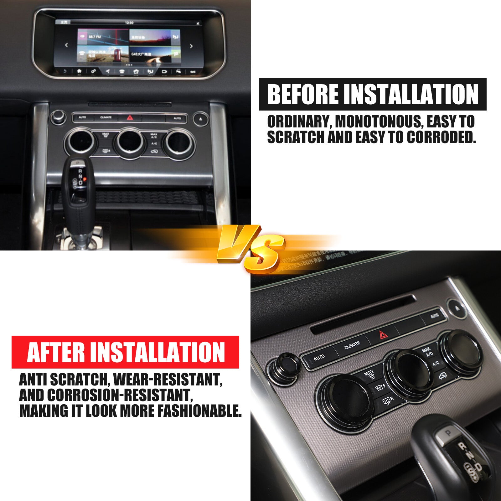 Black AC Volume Knob Protective Cover for Land Rover for Range Rover Sport 2014 - 2017 4pcs n