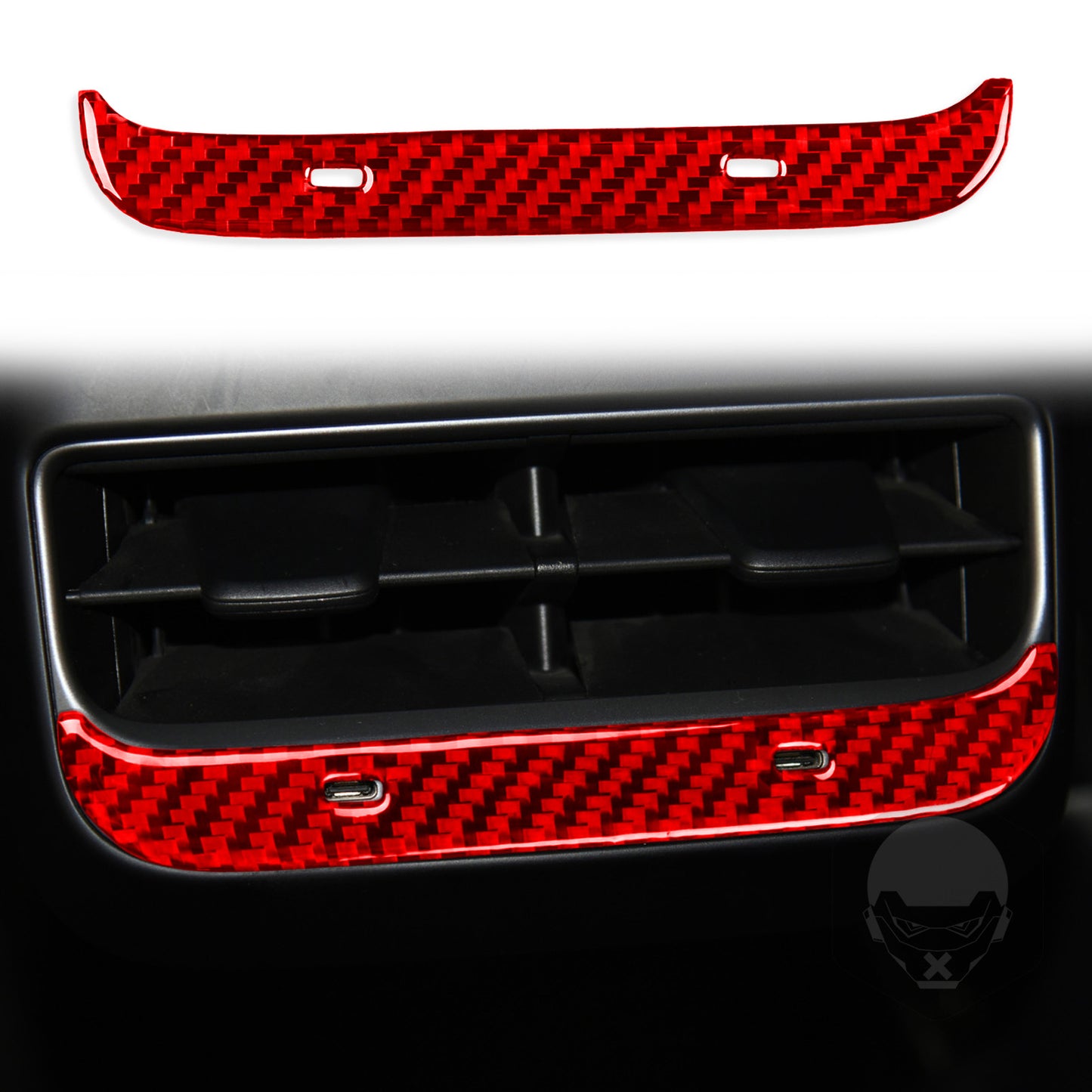 Carbon fiber red interior rear air vent trim for Model Y - n