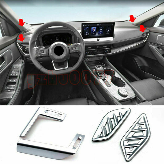 for Nissan Rogue 2021-2023 Silver Dashboard Front Side Air Outlet Cover Trim 4