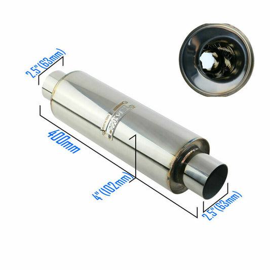 2.5 Inch IN/OUT 4inch Body Exhaust Silencer Resonator Muffler Slow Flow 2.5