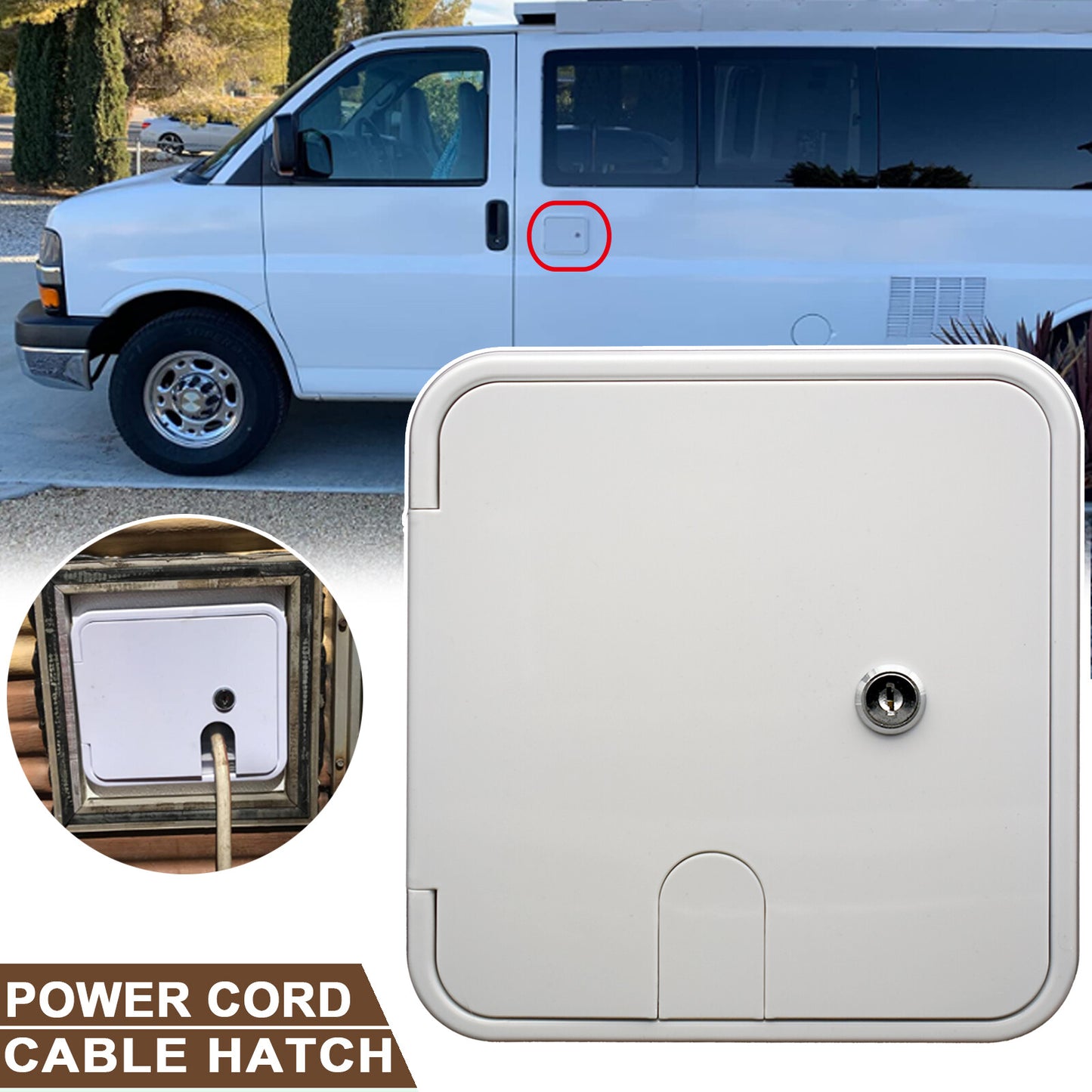 Lockable White Electrical Power Outlet Hatch w/ 2 Keys RV Trailer Camper Travel Q