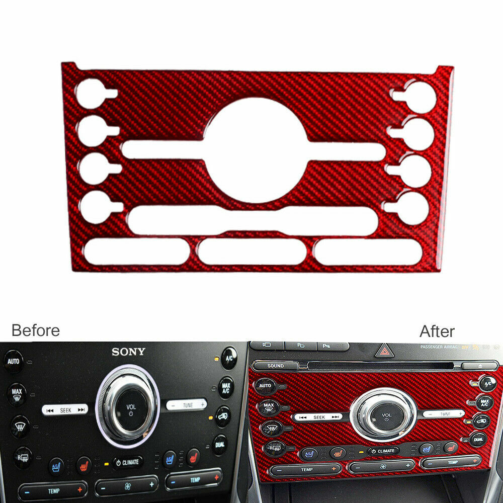 Red carbon fiber interior CD player cover for Ford Explorer 2016 - 2019