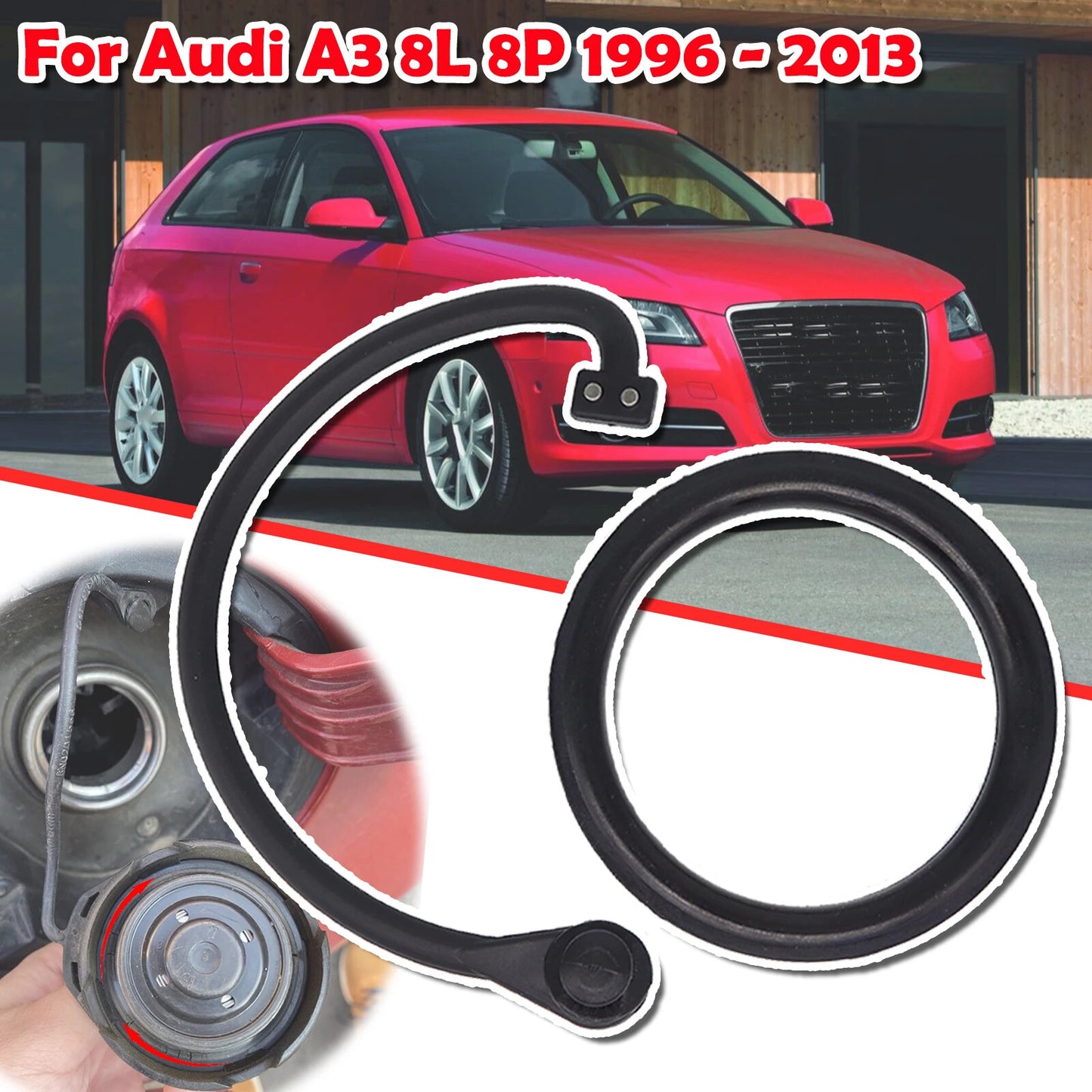 For Aud A3 A2 A4 TT Fuel Cap Seal  Retaining Band Tether Cord Strap SET Rubber
