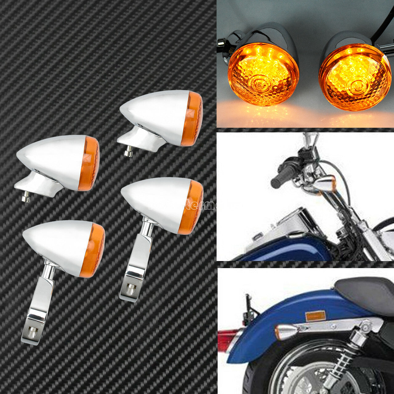 4x Aluminum Chrome LED Turn Signal Light w/41mm Fork Fit for Harley Dyna XL
