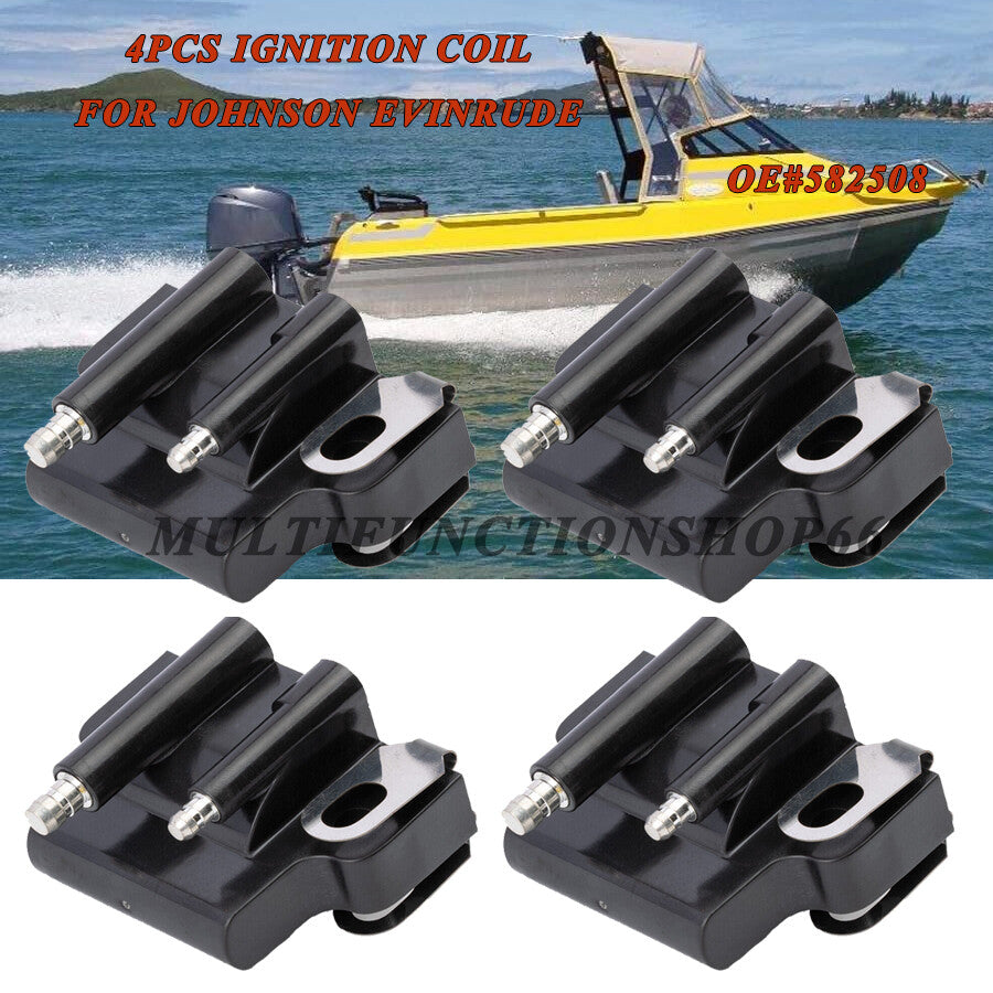 4 ignition coils for Johnson Evinrude 582508 18-5179 183-2508 outboard engines Q