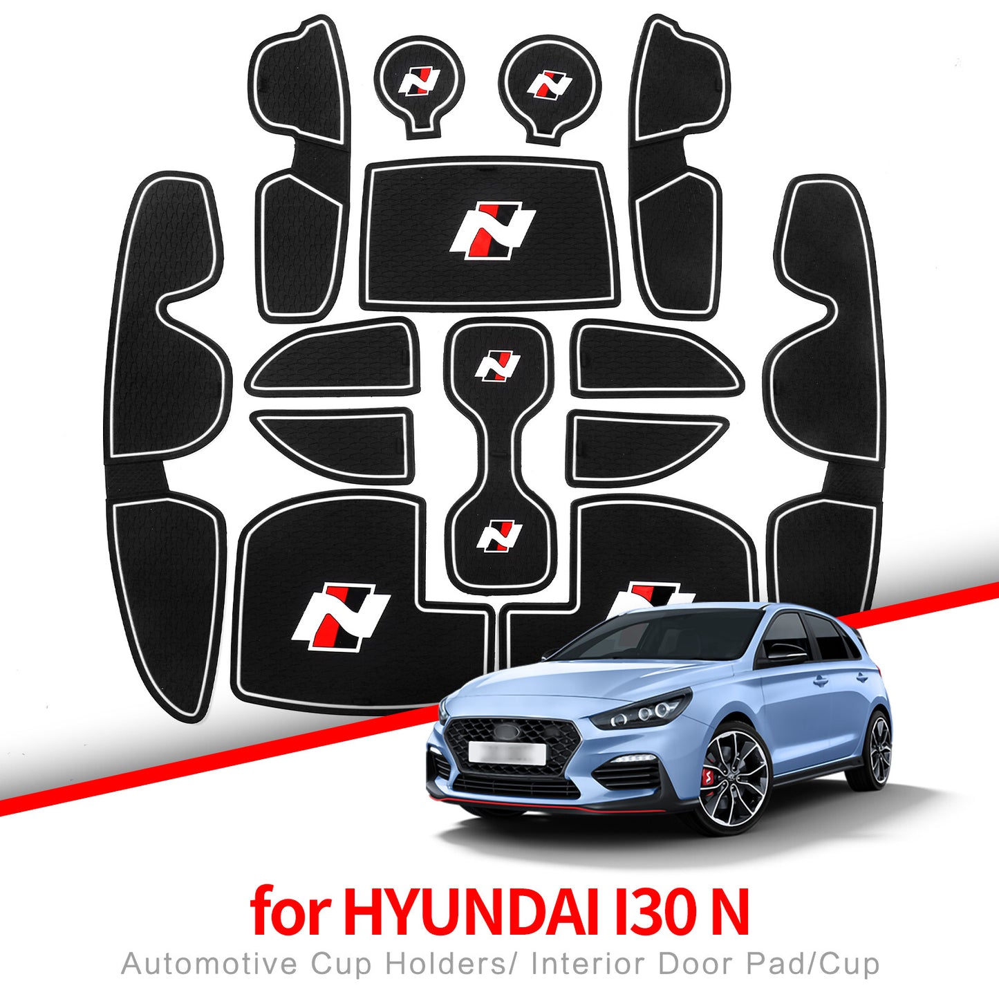 Non-Slip Gate Slot Pad for Hyundai I30 I30 N 2017~2022 Accessories Cup Mat WHITE
