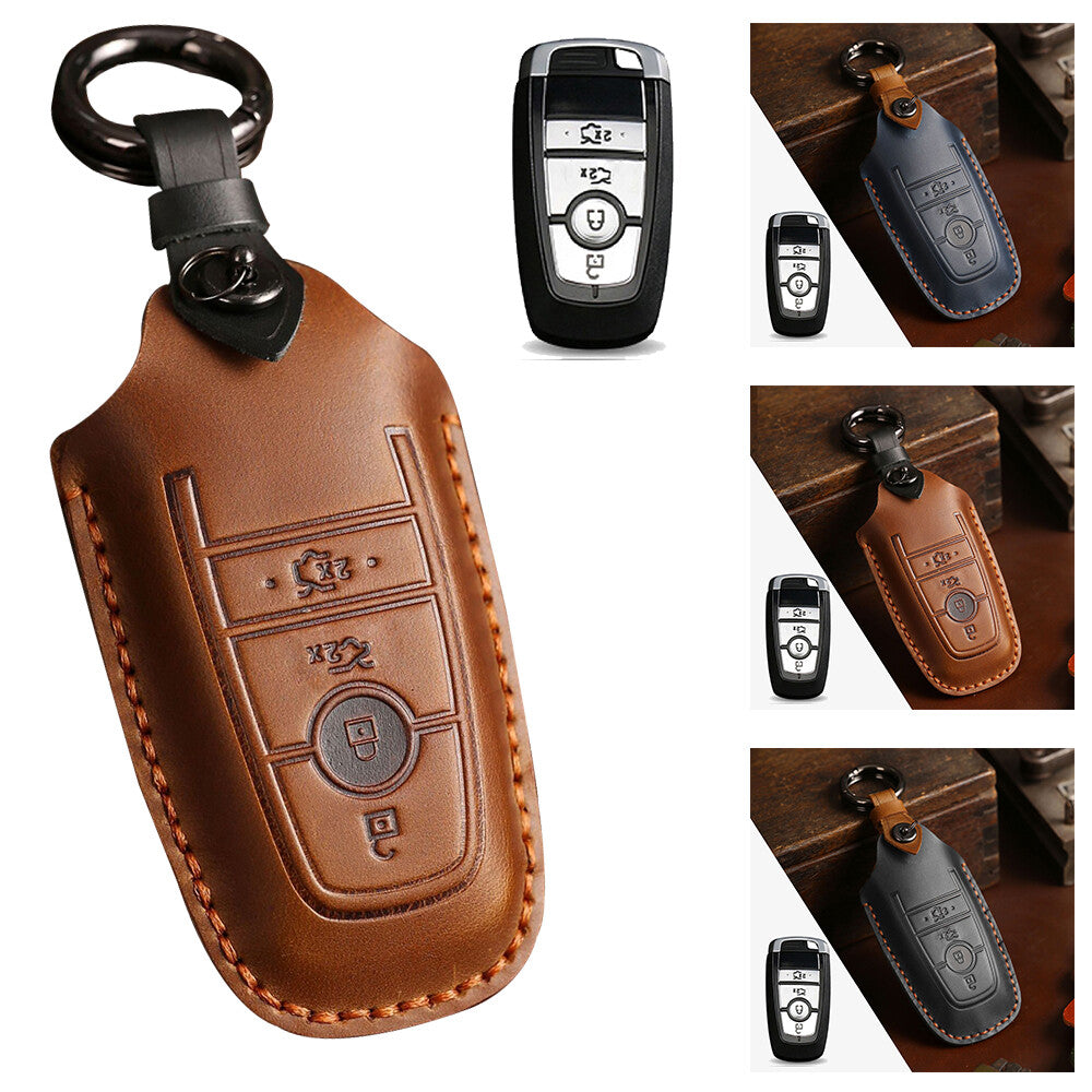 Suede leather car keychain case holder for BMW X1, X2, X3, X4, X7, 5, and 6 series. Q