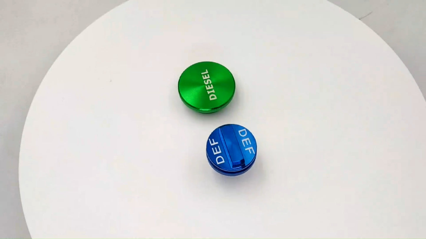 Green Billet Fuel Cap and Blue DEF Cap for Dodge for Ram 2500 3500 for v
