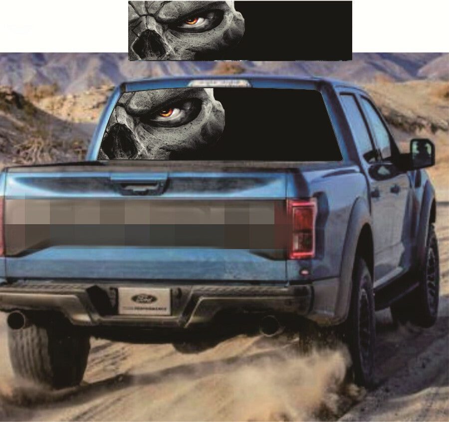Car Truck Pickup Rear Window Perforated Sticker Tint Decal Skull Graphics Trims