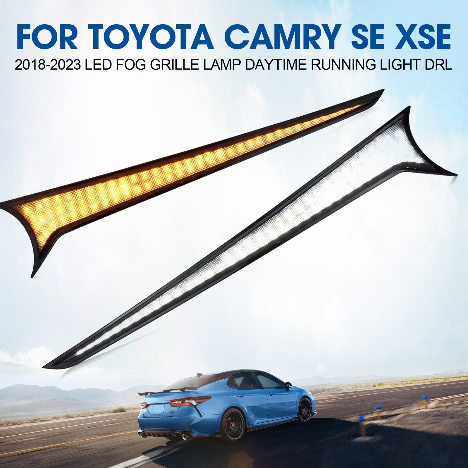 LED DRL daytime running lights, grille fog lights, and cornering lights are available for the for Toyota for Camry 2018 - 2023.